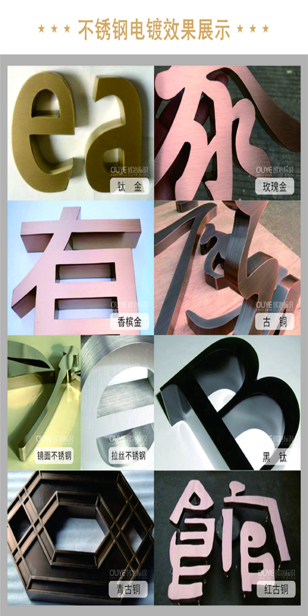 不銹鋼字、古銅字、鈦金字等各類金屬字工藝特點(diǎn)